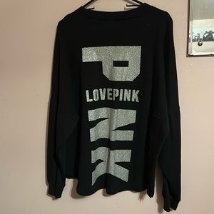 PINK light weight crewneck. Glitter “LOVE PINK” on the back